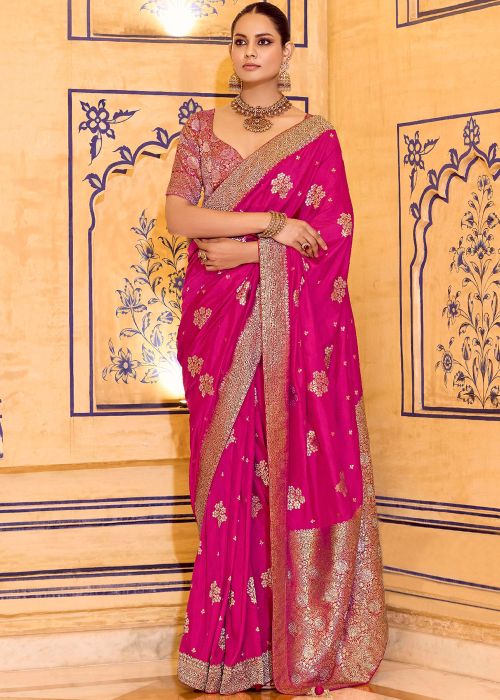 Pink Crape Saree With Zari Weaving