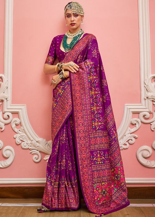 Purple Viscose Saree With Ornate Weave