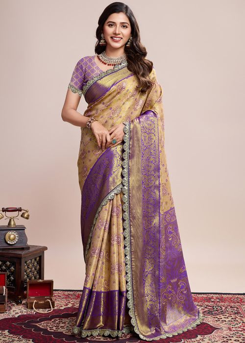Beige Art Silk Saree With Zari Border