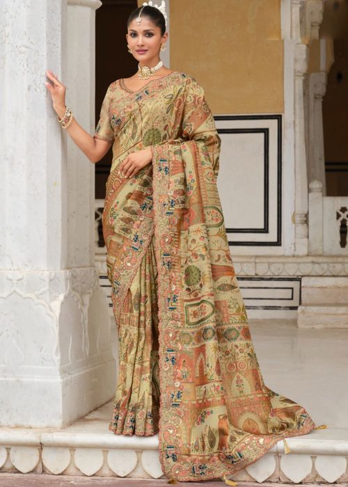Beige Silk Saree With Heritage Motifs