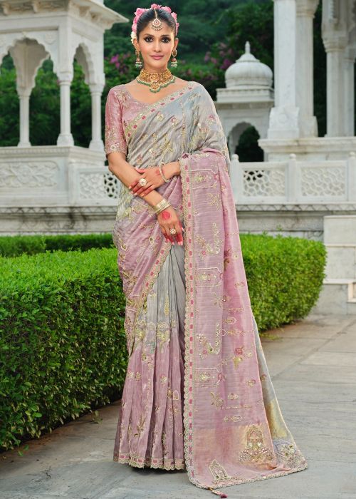 Shaded Lavender Silk Saree With Dual Tone Pallu