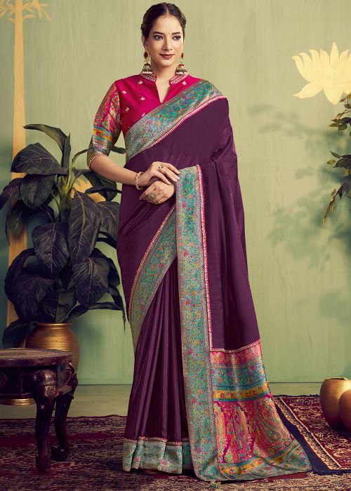 Purple Silk Saree With Rich Woven Border