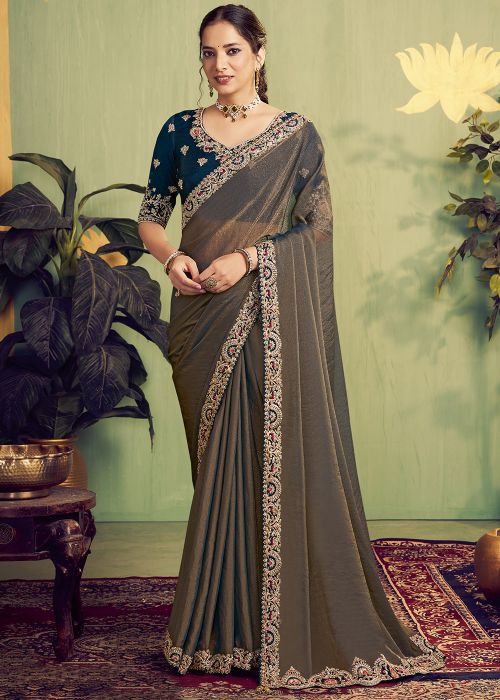 Dual Tone Blue Organza Saree With Embroidered Border