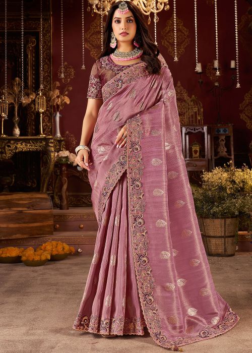 Purple Viscose Saree With Woven Zari Motifs