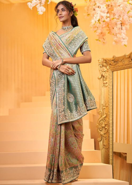 Blue Viscose Saree With Woven Zari Motifs