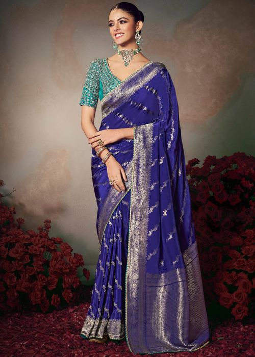 Blue Art Silk Saree with Traditional Motifs
