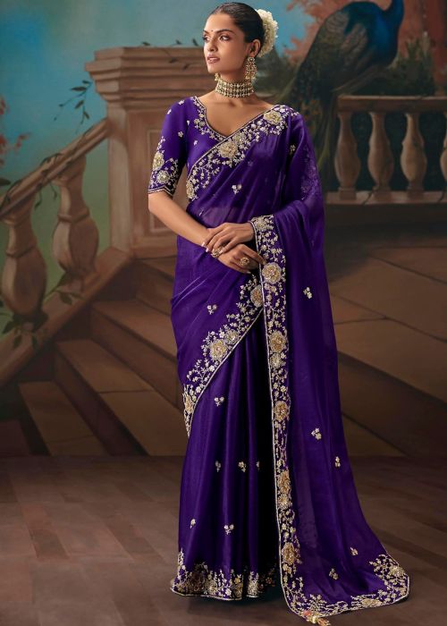 Purple Tissue Saree With Heavy Border Sequin Work