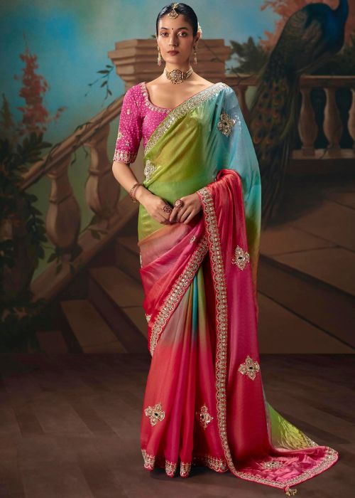 Multicolor Tissue Saree With Sequin Border