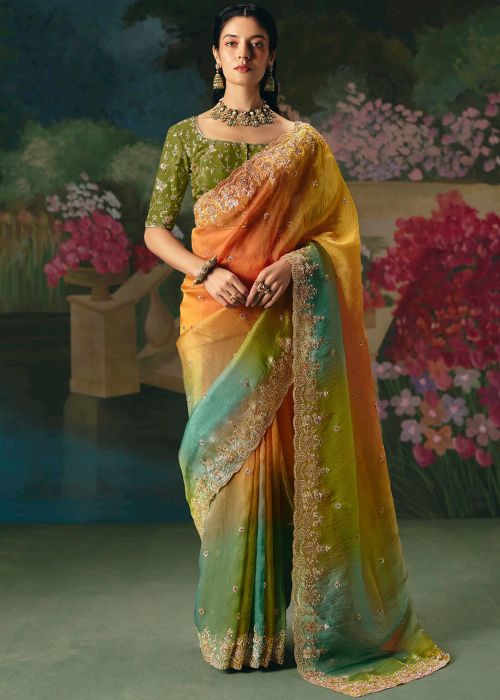 Multicolor Silk Saree With Elegant Border Work