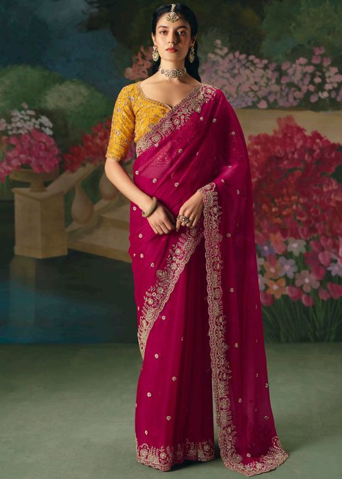 Pink Silk Saree With Intricate Border Work