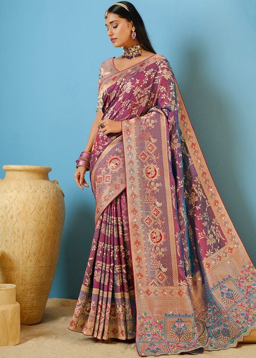 Purple Art Silk Saree With Zari Woven Pallu