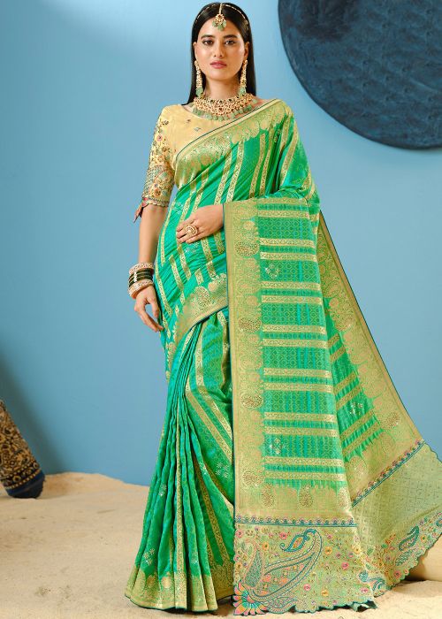 Green Art Silk Saree With Zari Weave Border