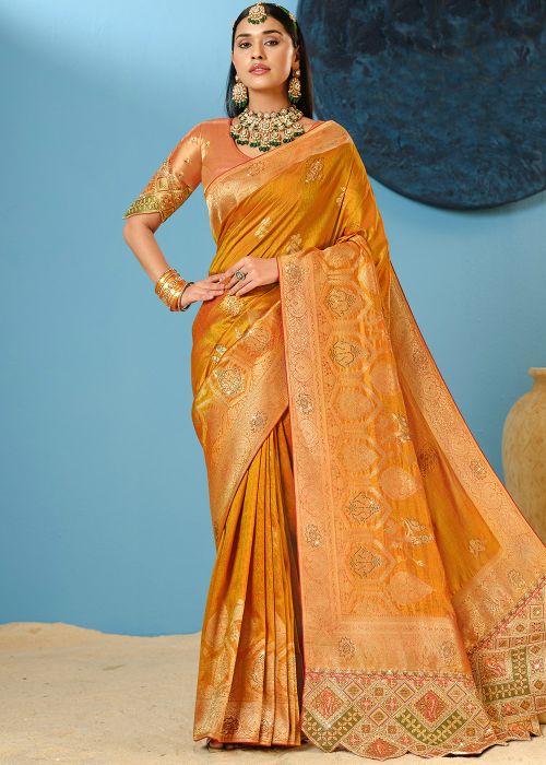 Mustard Yellow Art Silk Saree With Zari Work