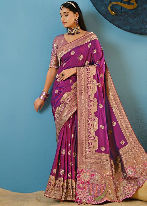 Purple Art Silk Saree With Classic Zari Border