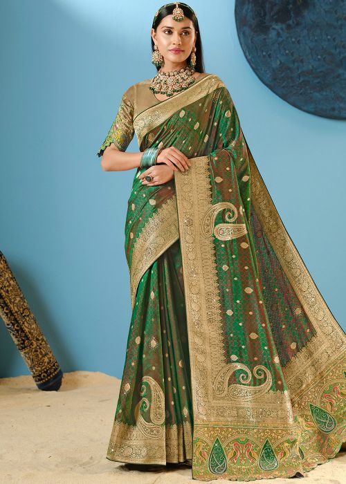Green Art Silk Saree With Zari Design