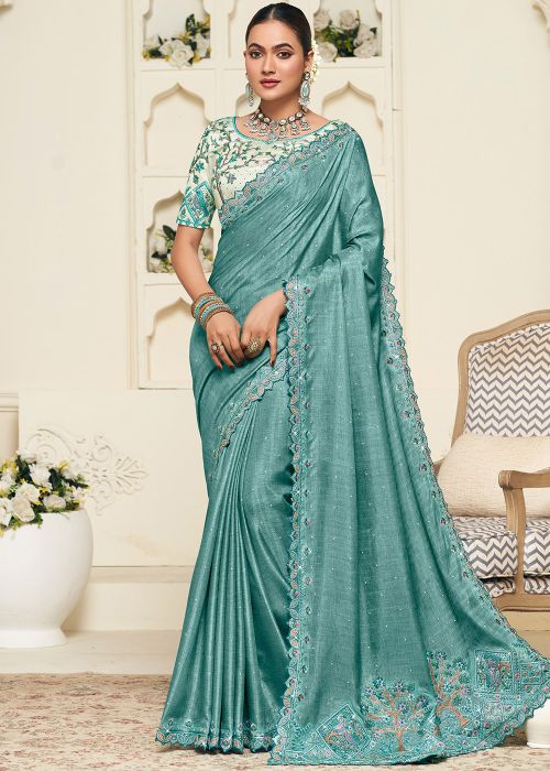 Blue Art Silk Saree With Intricate Embroidery