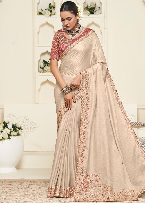 Beige Art Silk Saree With Classic Embellishment