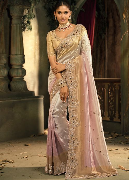 Pink Silk Saree With Zari Embroidery