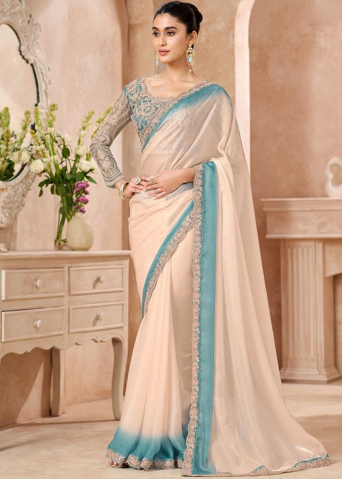 Off White Chiffon Saree With Embellished Blouse