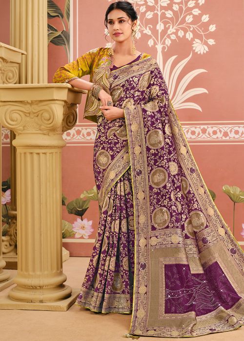 Purple Silk Saree With Zari Woven Border