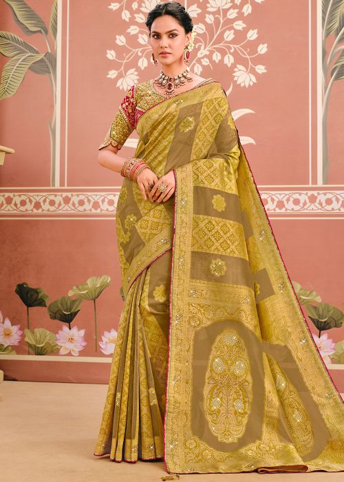 Brown Silk Saree With Antique Zari Work