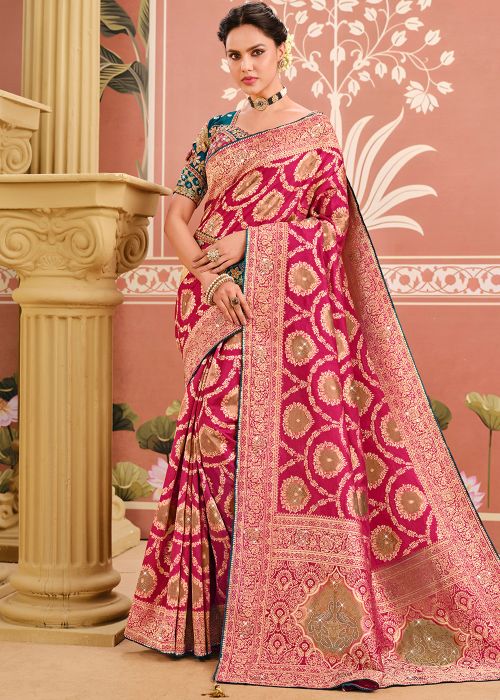 Pink Silk Saree With Heritage Zari Motifs