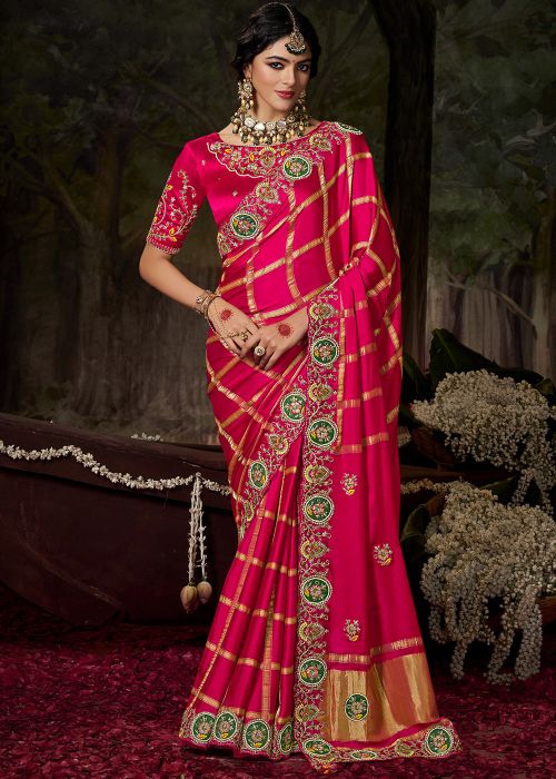 Pink Silk Saree With Dori Embroidery