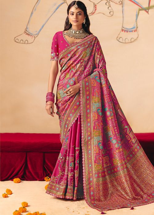 Magenta Zari Woven Silk Saree Border