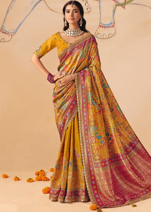 Mustard Yellow Silk Saree With Zari Woven Pallu