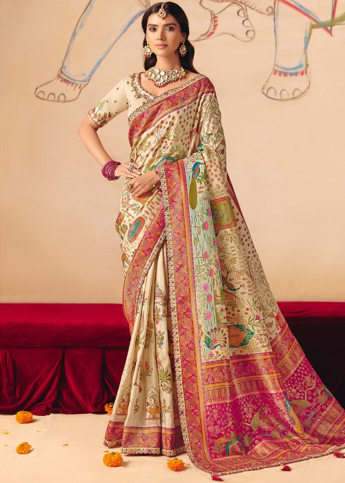 Cream Silk Saree With Heritage Woven Pallu