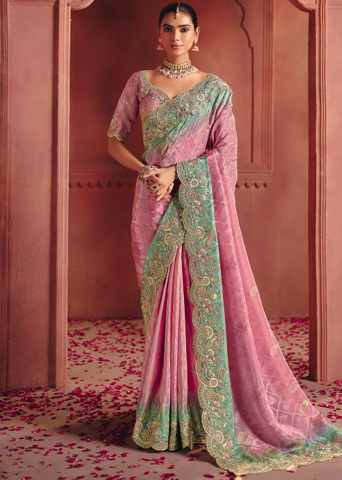 Pink Silk Saree With Zari Border