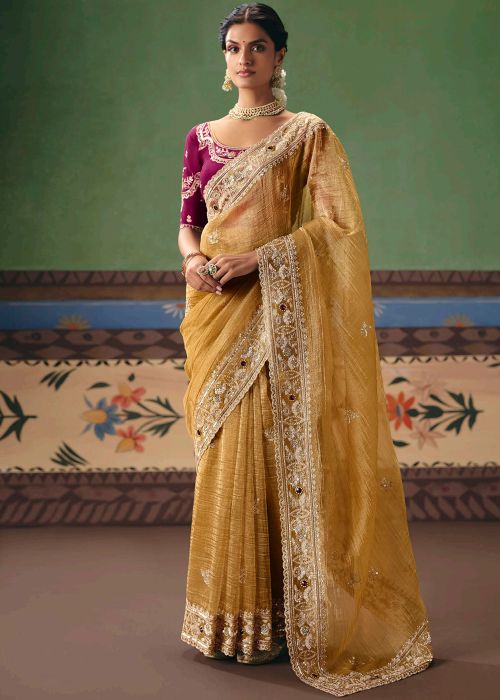 Yellow Silk Saree With Zari Embroidered Pallu
