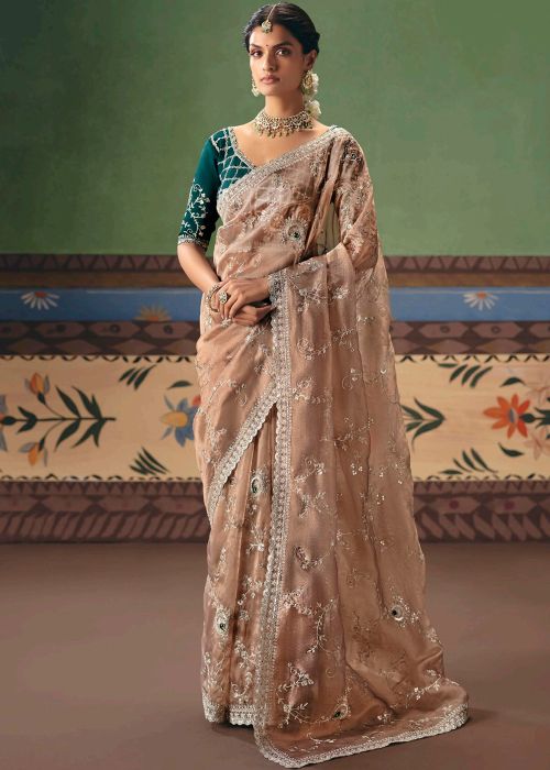 Cream Silk Saree With Embellished Border