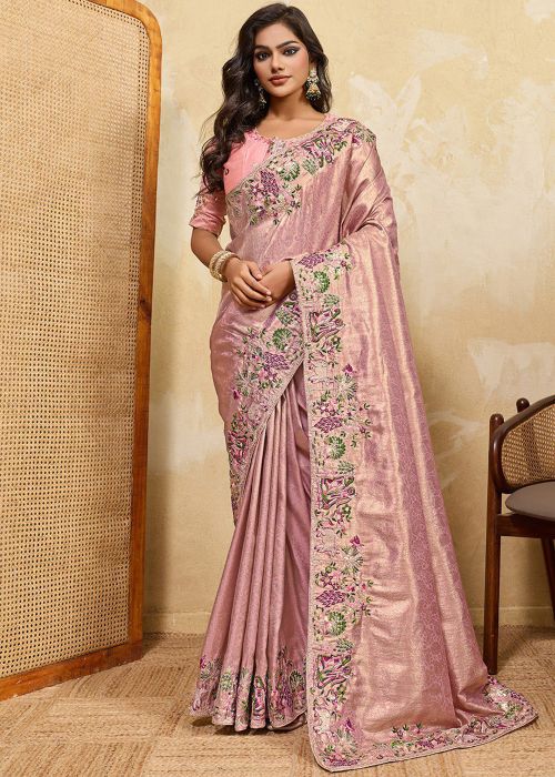 Blush Pink Art Silk Saree With Embroidered Border