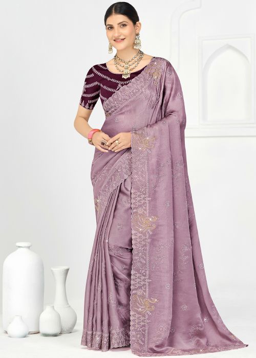Mauve Purple Silk Saree With Embroidered Border