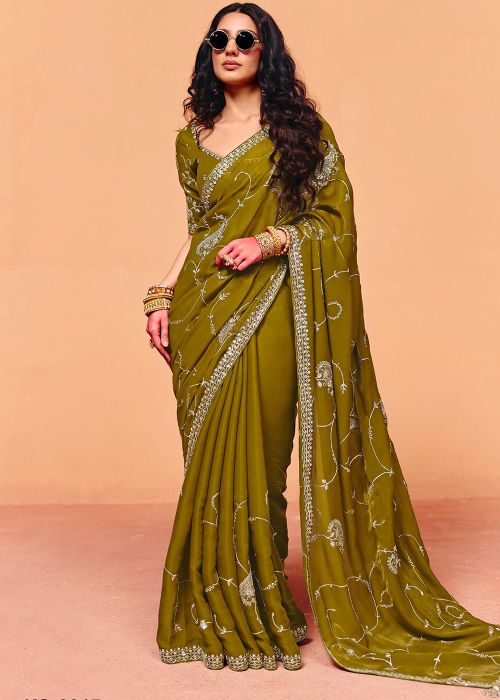 Mehendi Green Silk Saree With Zari Pallu