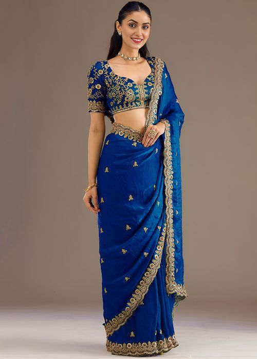 Royal Blue Tissue Saree With Embellished Border