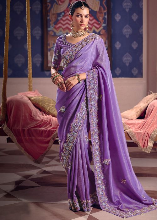 Purple Viscose Saree With Sequin Border