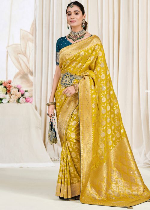 Yellow Art Silk Saree With Zari Woven Motifs