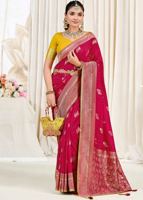 Pink Art Silk Saree With Zari Woven Border