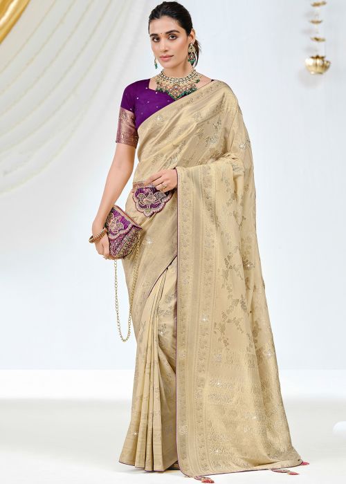 Beige Art Silk Saree With Zari Woven Pallu