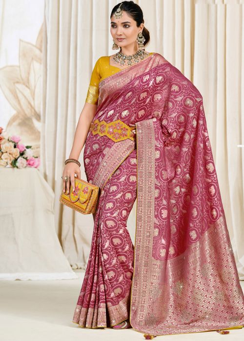 Light Pink Saree With Zari Woven Pallu