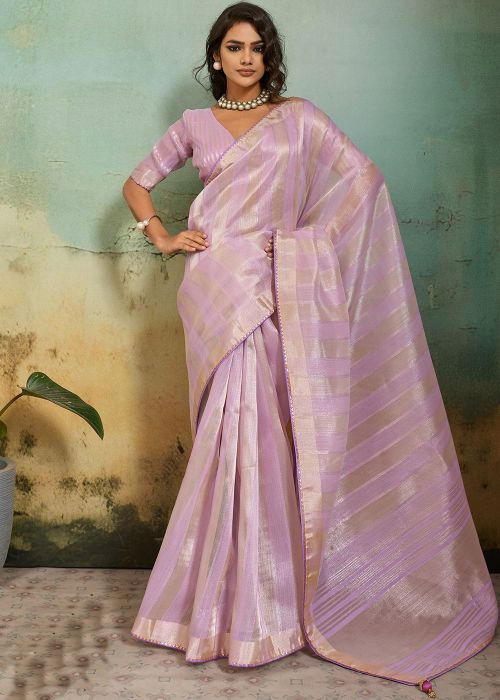 Pink Cotton Silk Saree With Woven Zari