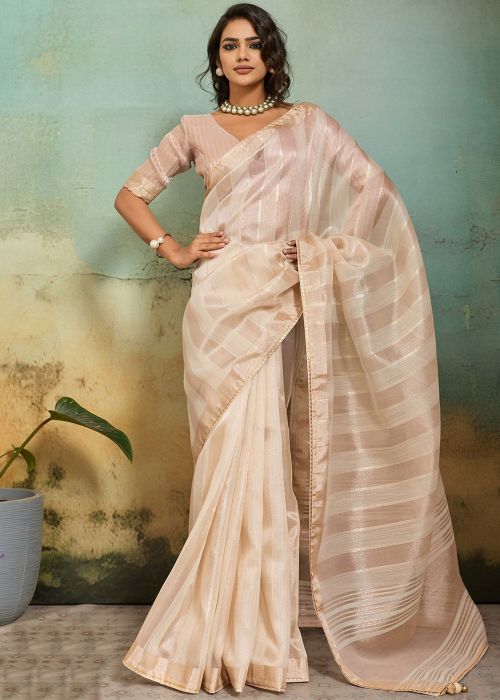 Cream Cotton Silk Saree With Woven Zari
