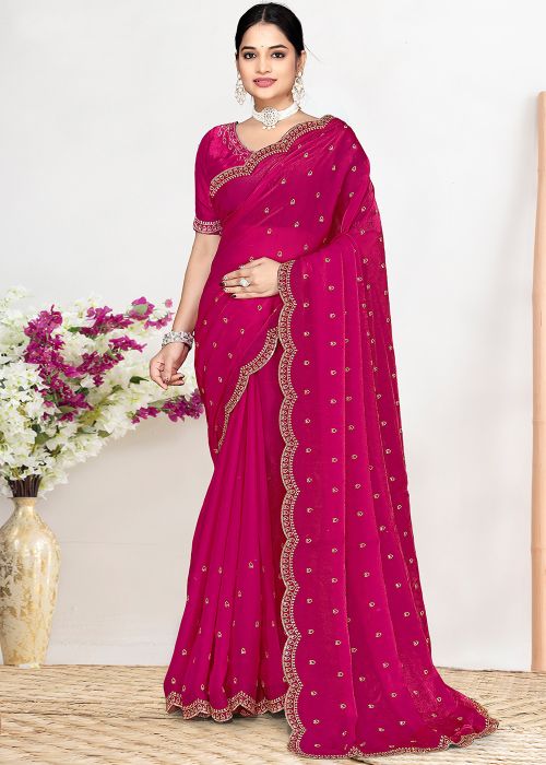 Pink Satin Saree With Stone Embellishment