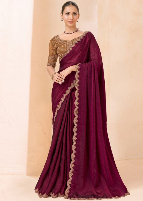 Maroon Georgette Saree With Border Work