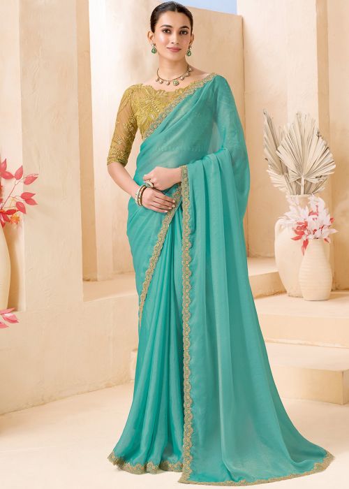 Turquoise Georgette Saree With Blouse