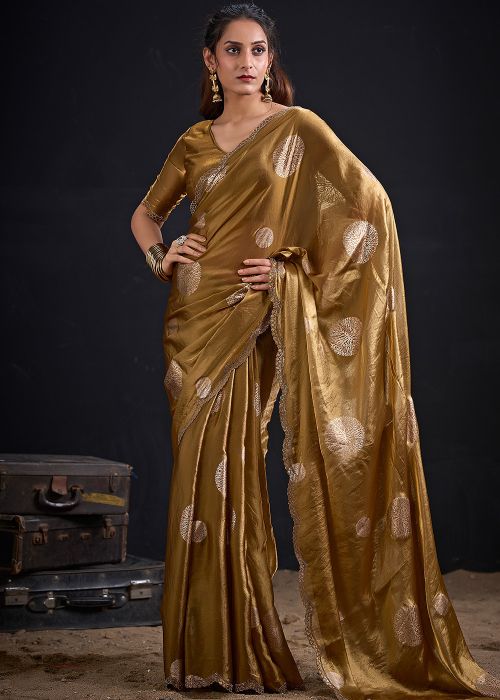 Golden Art Silk Saree With Woven Zari