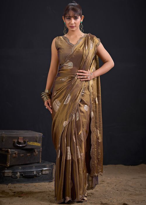 Brown Art Silk Saree With Zari Highlights