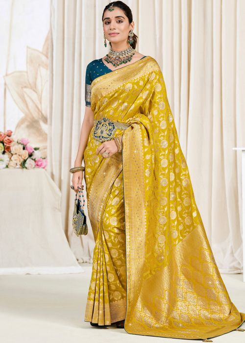 Yellow Art Silk Saree With Woven Zari Work
